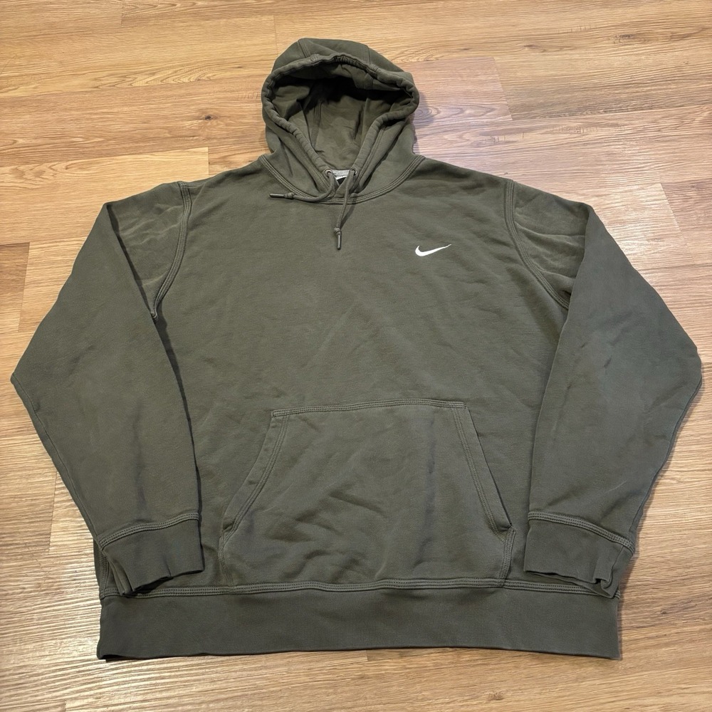 Nike Club Fleece Hoodie Men's XL Olive Green Swoosh Sportswear 826433-380